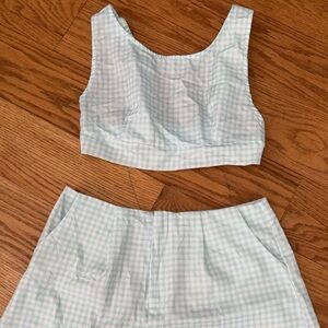 Blue and white 2-piece set, Crop Top and Shorts Set, pin up style